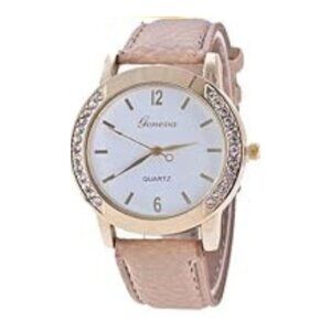 Women Watches Leather Rhinestone Inlaid Quartz Jelly Dress Wristwatch